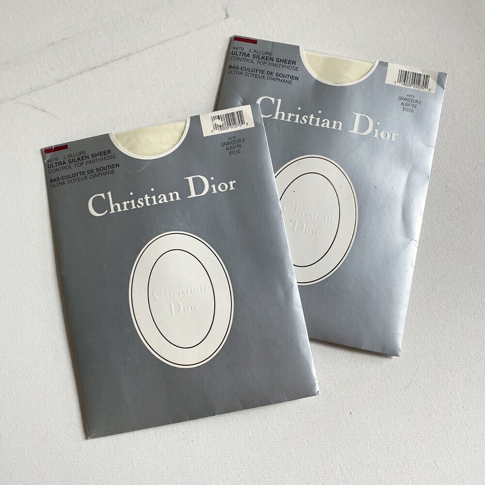 2X Vintage Christian Dior White Ultra Sheer Control Top Pantyhose SZ 2